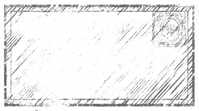 Distressed grey envelope with diagonal lines and postage stamp imprint mail