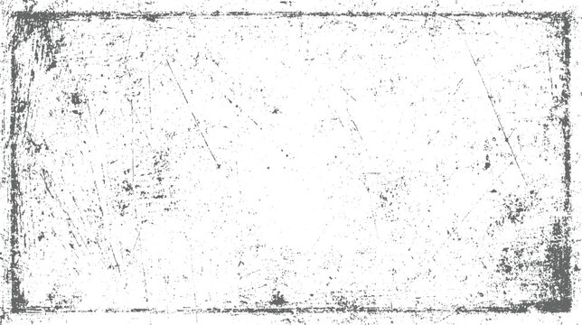 Distressed grey textured rectangle with scratches and speckles on white background grunge