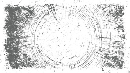 Obraz premium Grey distressed circular radial lines and speckle texture on white background