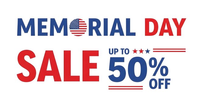 Memorial day sale banner with american flag design isolated on white background