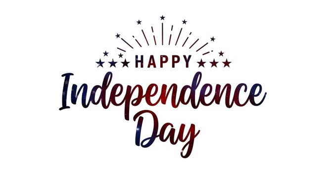 Happy independence day greeting with stars and fireworks, isolated on white background