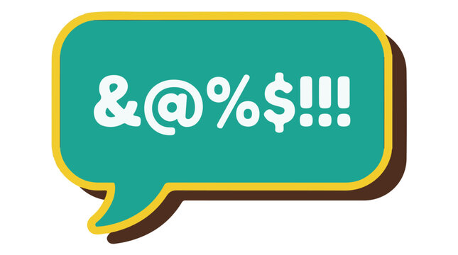 A green speech bubble with white symbols conveying profanity or frustration, designed in a comic style to represent expressive emotions.