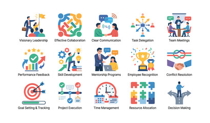 Fototapeta premium Team leadership and management concept icons in grid layout