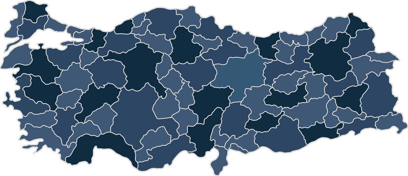 Turkey Political Map with 81 Provinces &ndash; Dark Blue Flat Color Vector, Administrative Divisions, Editable