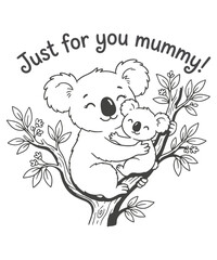 Fototapeta premium Cute Koala Mother's day quote Illustration, koala, mother and baby