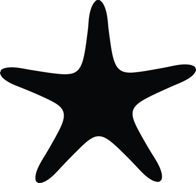 Black silhouette of a five pointed starfish on a white background