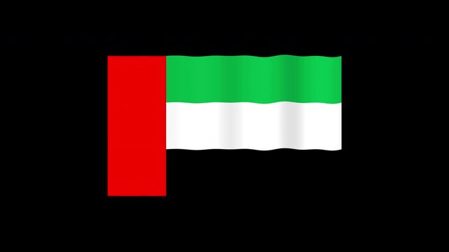 United Arab Emirates Flag, majestically waving, a seamless 2D motion graphic with natural colors, isolated on transparent alpha channel.