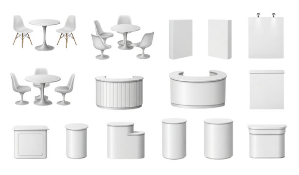 Realistic Trade Exhibition Chair Table Furniture Vector Set