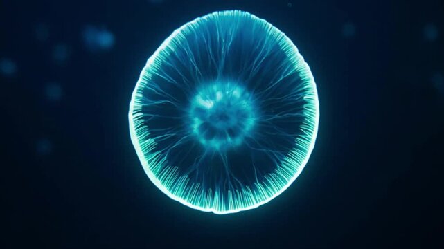 クラゲの傘膜が収縮する幻想的な水中マクロ映像・深海ブルー