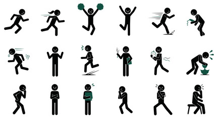 Fototapeta premium Stick Figure Emotions and Actions Collection: Running, Jumping, Thinking, Sadness