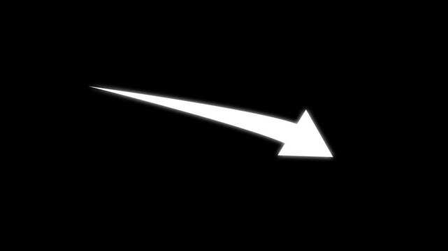 Bright white glowing arrow pointing right, ideal for UI highlights, transitions, and motion graphics overlays on dark background alpha channel