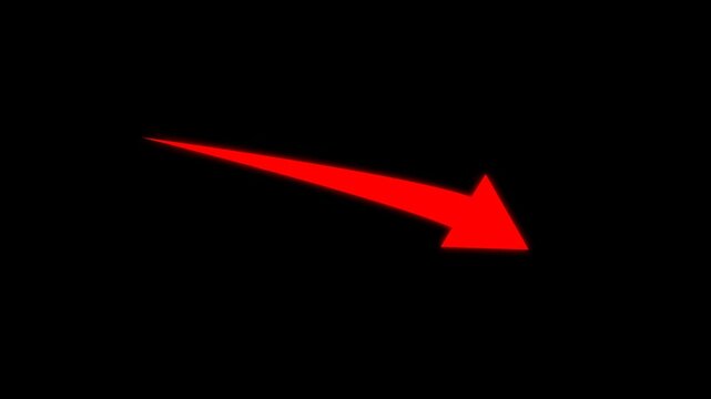 Bright red glowing arrow pointing right, perfect for UI highlights, transitions, and motion graphics overlays on dark background alpha channel