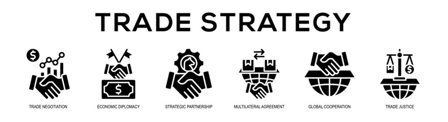 Fototapeta premium glyph - Trade Strategy web banner vector illustration concept