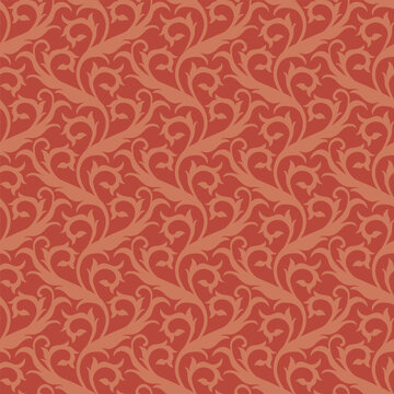 Terracotta Orange Floral Scrolling Vine Pattern
