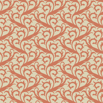 Vintage Beige Terracotta Scrolling Floral Pattern