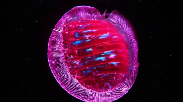 コウイカ皮膚標本・スタジオLED照明・360度オービット・科学的分析映像