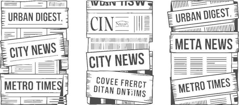 Stacked newspaper headlines urban digest city news metro times meta news with rough textured borders