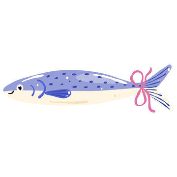 Cute Fish Illustration with Bow Kawaii Ocean Sea Life Clipart