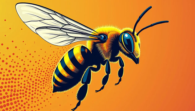 Dynamic Worker Bee Halftone Illustration for Comic Style Artworks