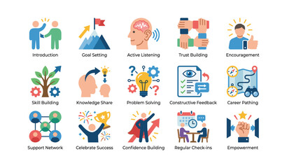 Fototapeta premium Onboarding and development icons displayed on white background