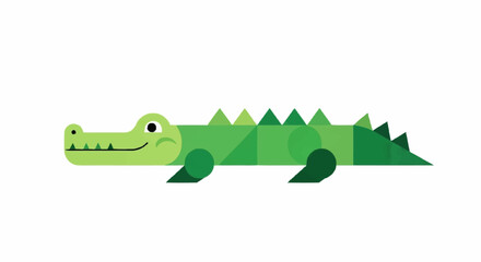 Fototapeta premium Green cartoon crocodile smiling face.