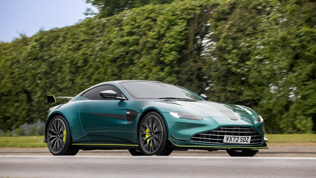 Bicester,Oxon.,UK - Apr 26th 2026:  2022 Aston Martin vantage F1 edition V8car driving on a British road