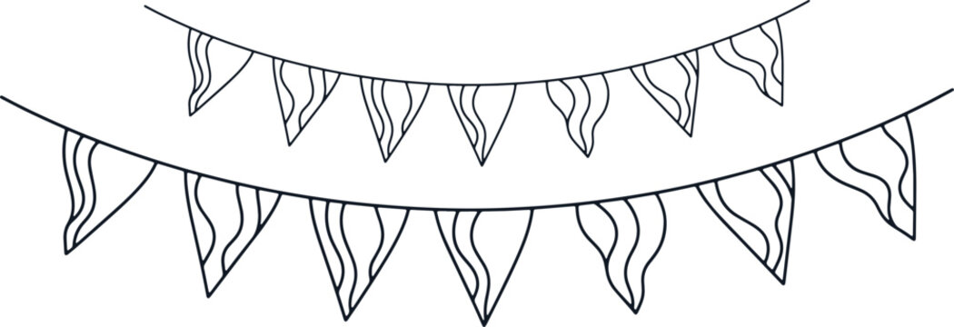 String of triangle bunting flags for party decoration, festive celebration or event banner.