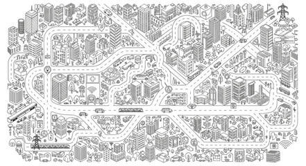 Obraz premium Intricate Abstract Cityscape Drawing with Detailed Buildings and Roads.