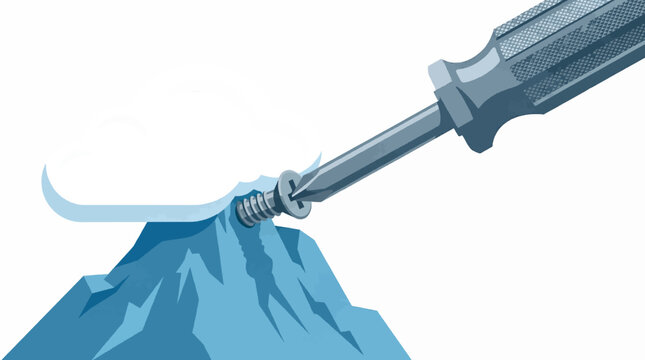 Screwdriver Fixing Screw into Snowy Mountain Peak Conceptual Vector