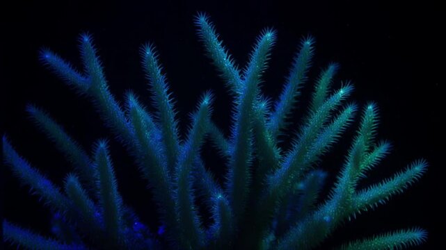 ステージホーンサンゴポリプ蛍光UV発光 マクロ接写映像