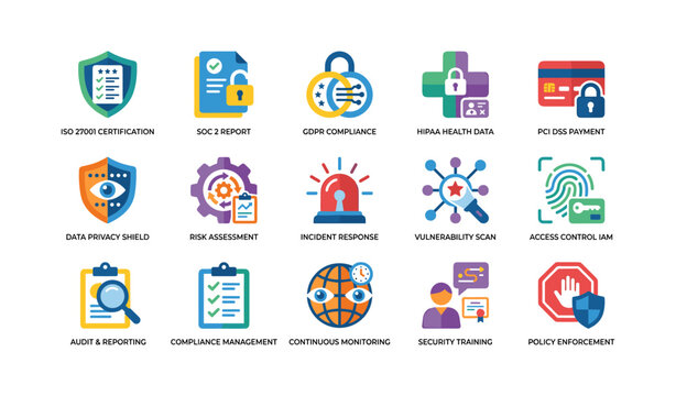 Security compliance and privacy icons arranged in grid