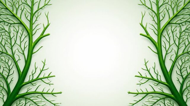 Green plant branches transition to detailed leaves, culminating in a soft gradient background