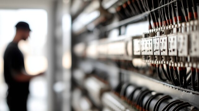 Technician replacing electrical breaker in panel with wire and terminal, concept of breaker replacement and electrical maintenance.