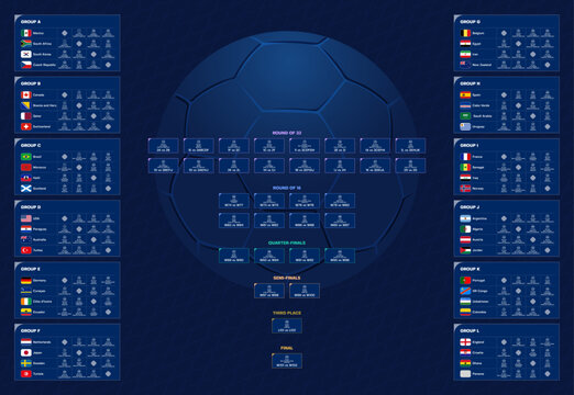 Match schedule 2026 final draw results table, vector illustration
