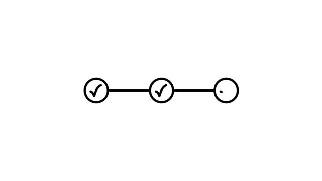 Animated timeline infographic showing step-by-step progress with a white background.