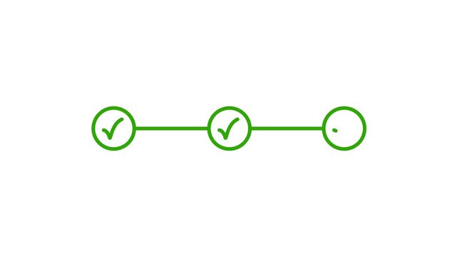 Animated timeline infographic showing step-by-step progress with a white background.
