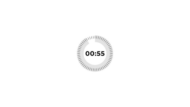 1 minutes countdown animation on white background.