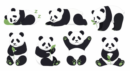 Obraz premium Panda bear cartoon characters sitting.