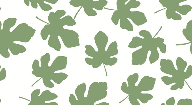 Seamless Pattern of Green Fig Leaves on White Background