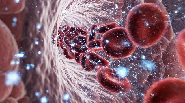 Blood Cell Particles Flow Through Veins.