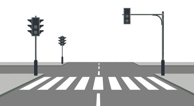Pedestrian crossing with traffic lights and road markings on a street