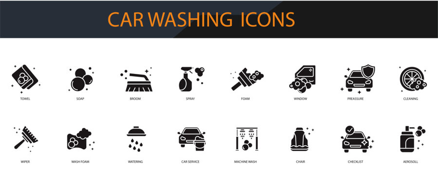 car washing icons minimalist flat style design, car washing Vector illustration on white background