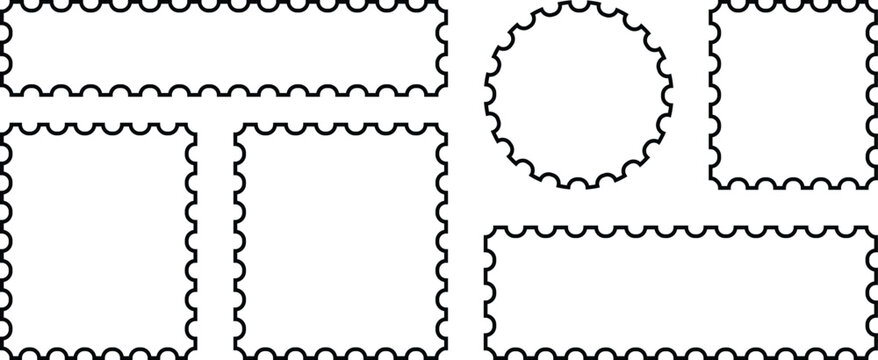 Collection of blank postage stamp outlines.