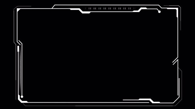 Futuristic HUD white digital video frame animation with alpha channel transparent background for sci fi technology screen overlay