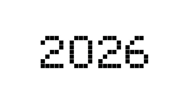 Pixelated Number 2026 on White Background.