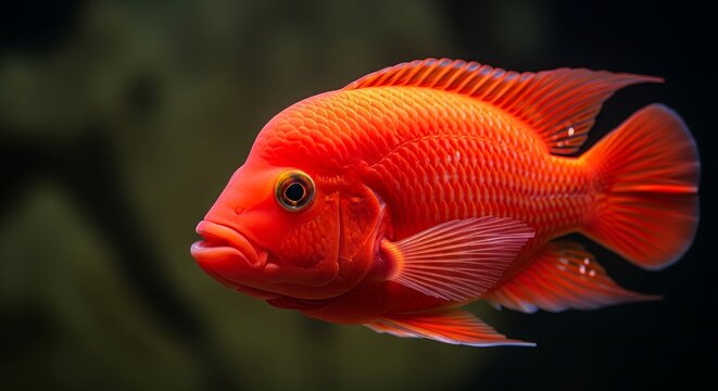 Red Devil cichlid in aquarium environments with vibrant colors, detailed scales, and dramatic lighting, ideal for premium aquatic and decorative visuals.