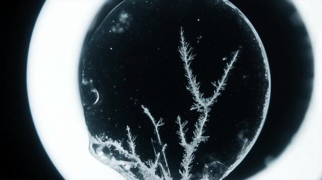 過冷却ガラス上の氷デンドライト急速成長タイムラプス・科学マクロ映像