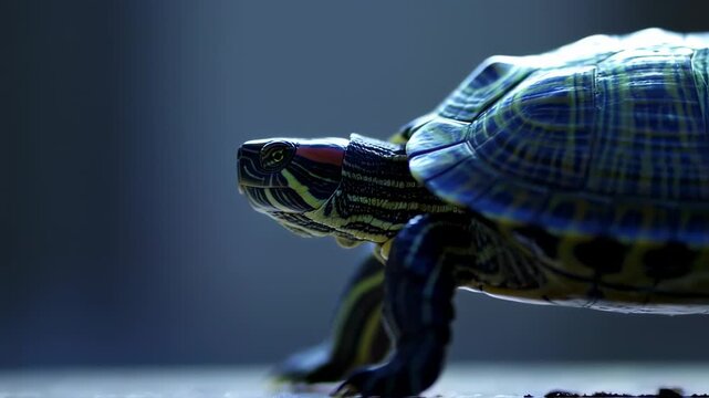 Red-Eared Slider Turtle: Majestic Close-Up, Slow Motion Crawl