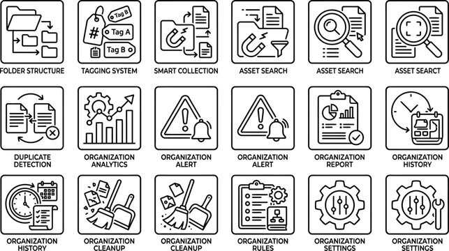 Business icons for workflow optimization.