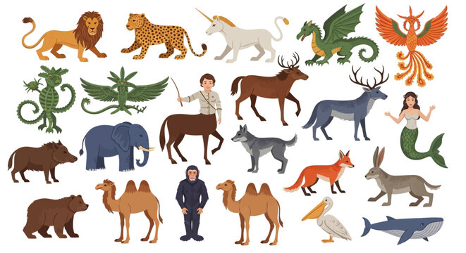 Medieval Bestiary Animals and Mythical Creatures Vector Collection &ndash; Dragons Unicorns and Griffins